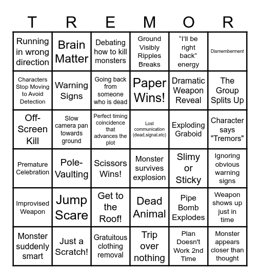 TREMORS Bingo Card