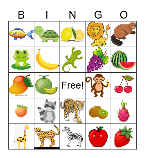 Animals and fruit! Bingo Card