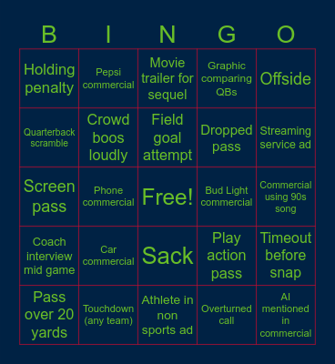 Super Bowl LX Bingo Card