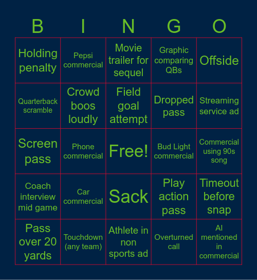 Super Bowl LX Bingo Card