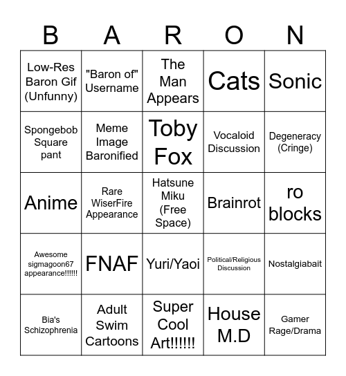 Baroncord Bingo Card