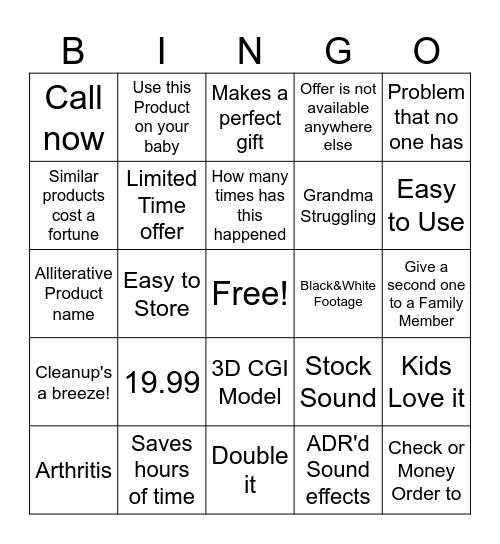 Infomercial Bingo Card