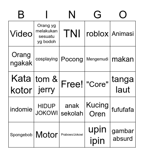 Meme Indonesia Bingo Card