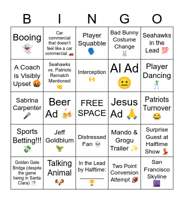 SUPER BOWL LX Bingo Card