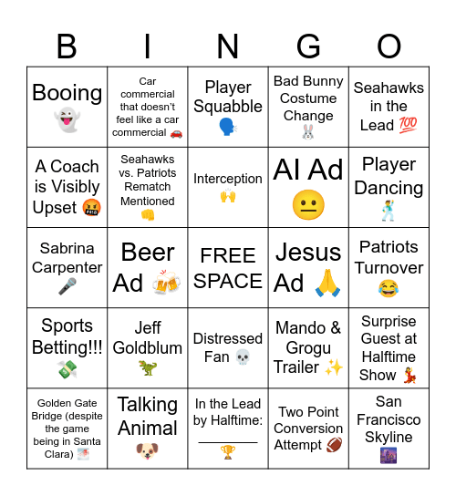 SUPER BOWL LX Bingo Card