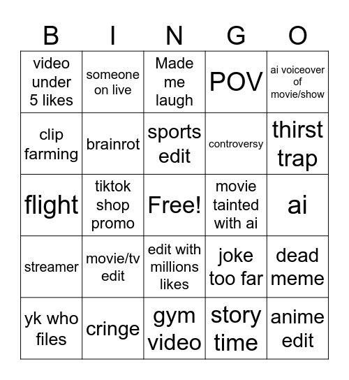 tiktok Bingo Card