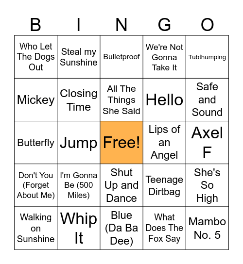 One Hit Wonder Bingo Card
