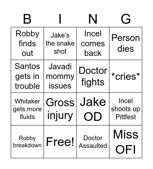 The Pitt Bingo Card
