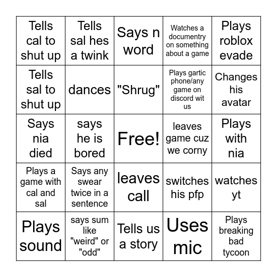 Angel Bingo Card