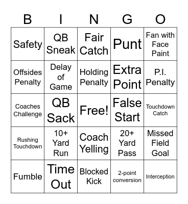 SUPER BOWL BINGO Card