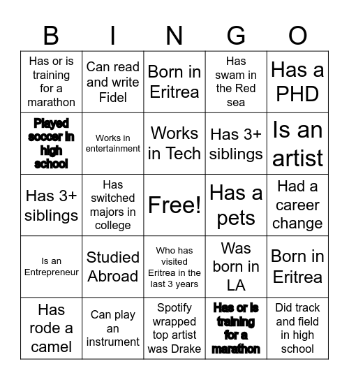 E Bingo Card