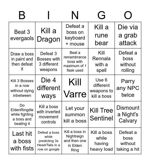 Elden Ring Bingo Lockout Bingo Card