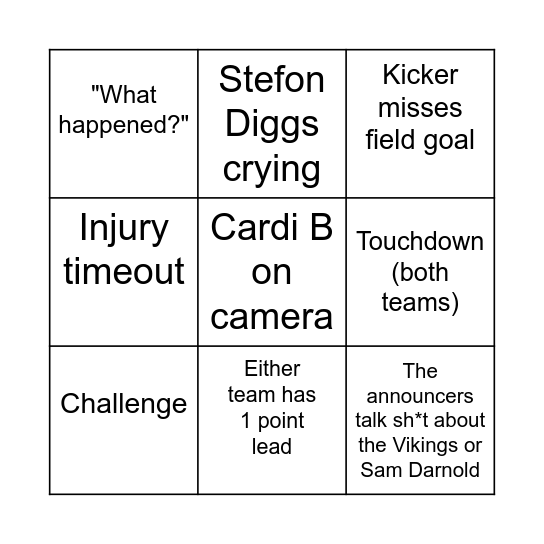 Super Bowl Bingo Card