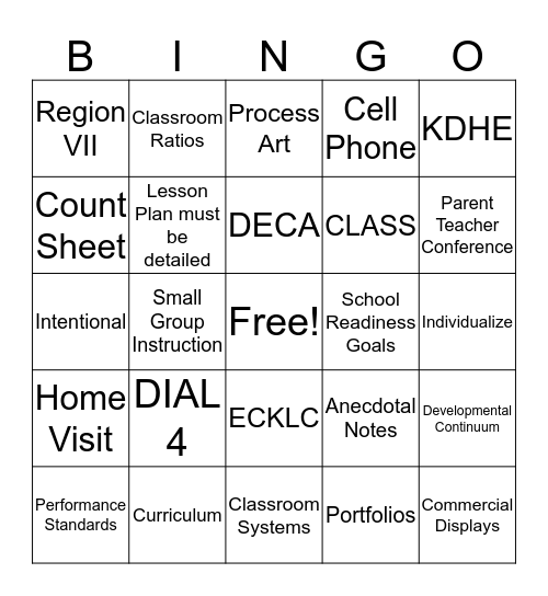 New Teacher Head Start Bingo Card