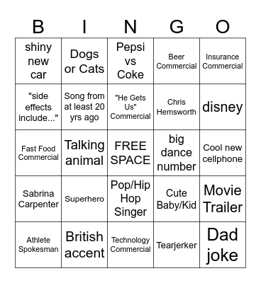 SUPERBOWL Bingo Card