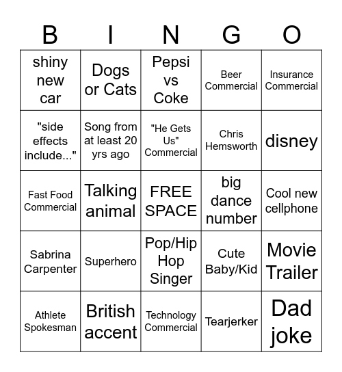 SUPERBOWL Bingo Card