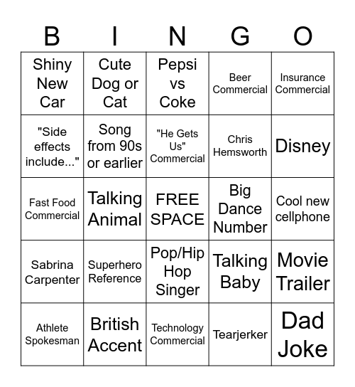 SUPERBOWL LX Bingo Card