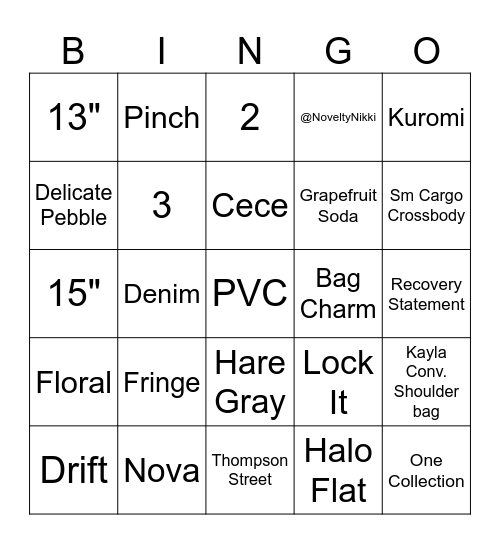 Kate SpadeBingo Card