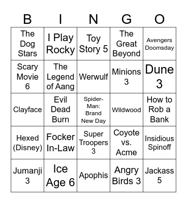 New Trailers & Teasers at the SuperBowl Bingo Card