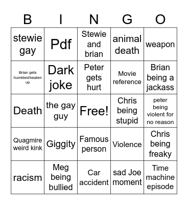 Family guy Bingo Card