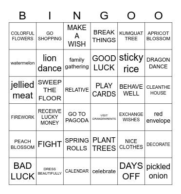 TET HOLIDAY - LUNAR NEW YEAR Bingo Card