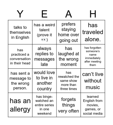 Find someone who...? Bingo Card