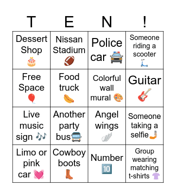 Amiyah’s Party Bus Scavenger Hunt 🥳 Bingo Card