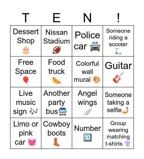 Amiyah’s Party Bus Scavenger Hunt 🥳 Bingo Card