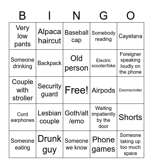 FGC Bingo Card