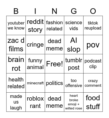 yt shorts Bingo Card