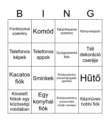 Spring Clean bingo Card