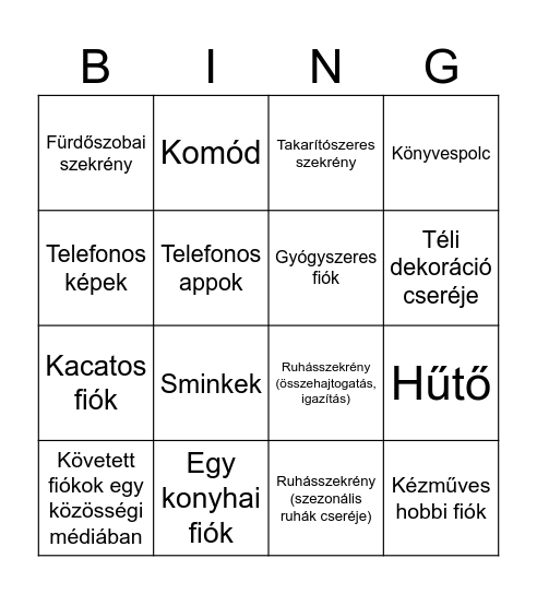 Spring Clean bingo Card