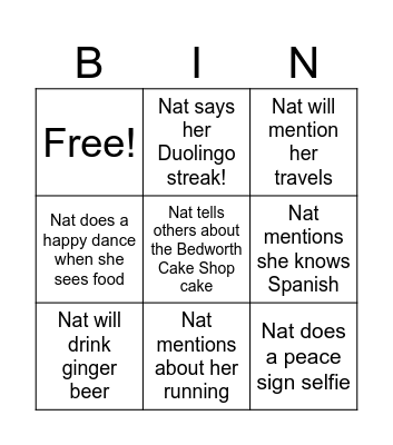 Natalie’s 30th Birthday Bingo Card