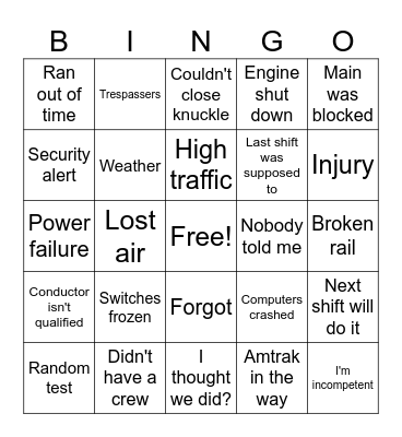 Transportation excuses Bingo Card