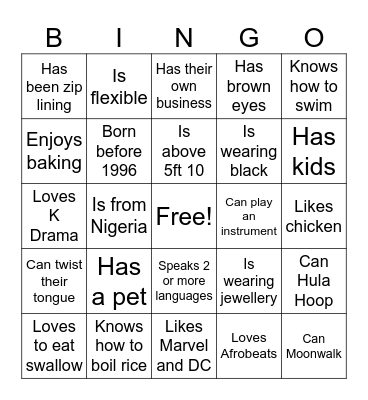 Games Night Bingo Card