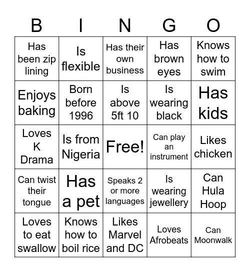 Games Night Bingo Card
