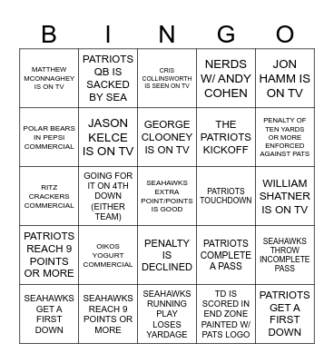 Super Bowl LX Bingo Card