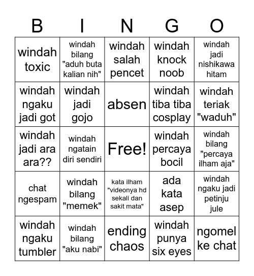 tentang windah Bingo Card