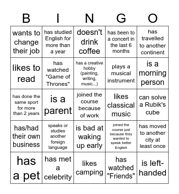 Find someone who... Bingo Card