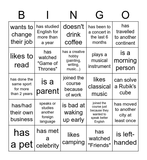 Find someone who... Bingo Card