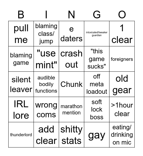 LFG bingo Card
