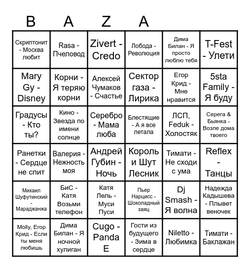 MYZLOTO Bingo Card