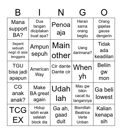 Bingo Sepuh Bingo Card