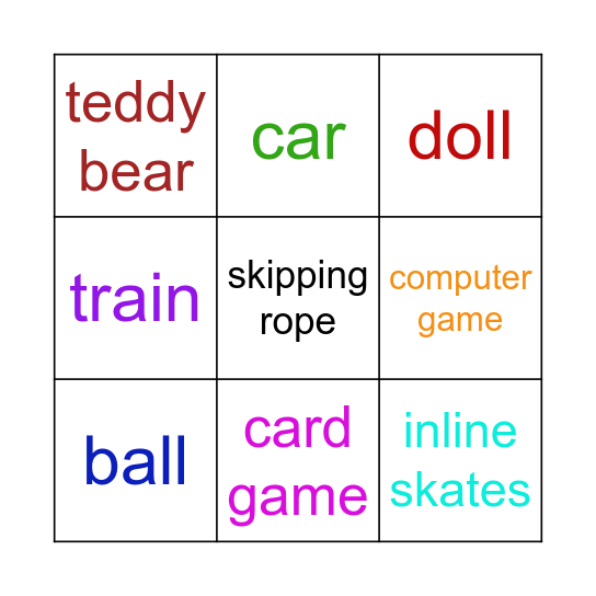 toys Bingo Card