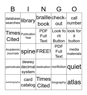 Library Bingo Card