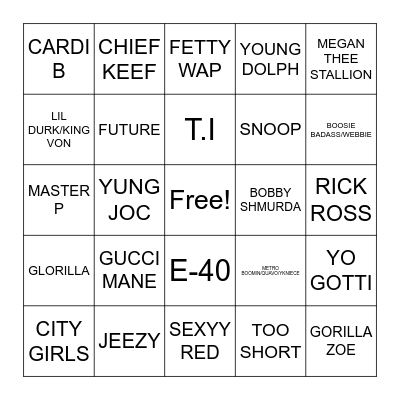 T-LOVE T-RAP Bingo Card