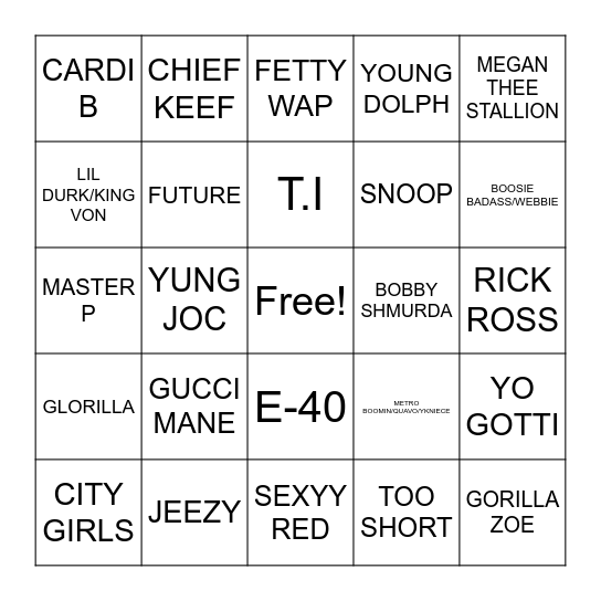 T-LOVE T-RAP Bingo Card