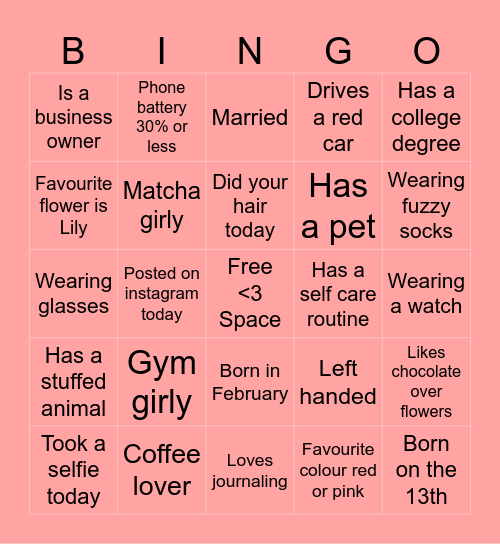 Galentine’s Day <3 Bingo Card