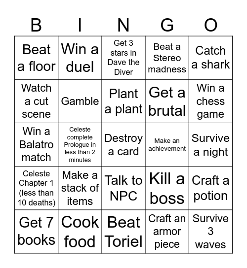 Games bingo Card