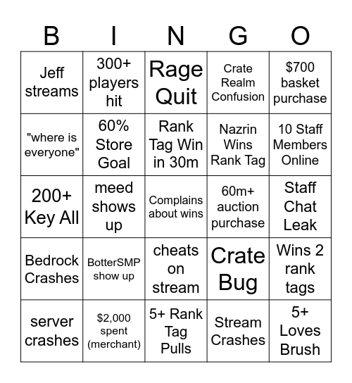 Lethal Love Card Bingo Card